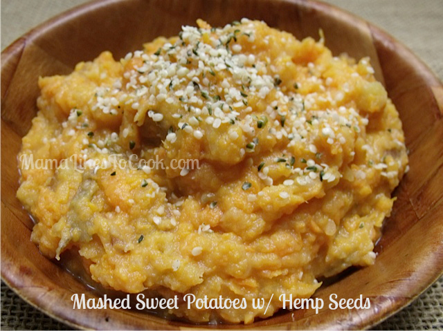 mashed sweet potatoes with hemp seeds