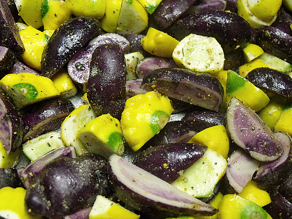 Purple Potatoes and Yellow Squash Prior to Roasting