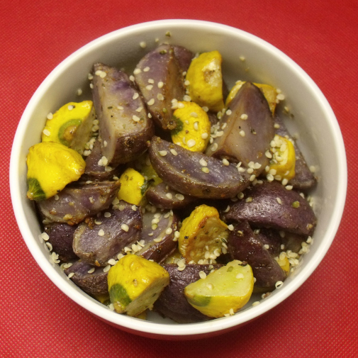 Purple Potatoes and Yellow Squash with Hemp Seeds