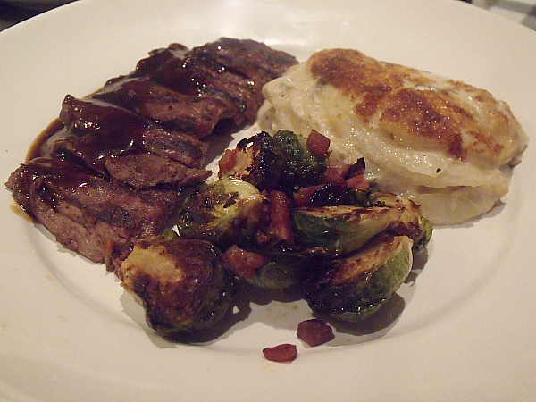 Bistro Bavette Steak with au gratin potatoes & Brussels sprouts