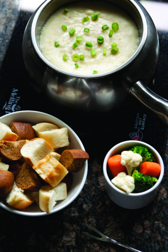 Swiss Cheese Fondue with Bread and Veggies