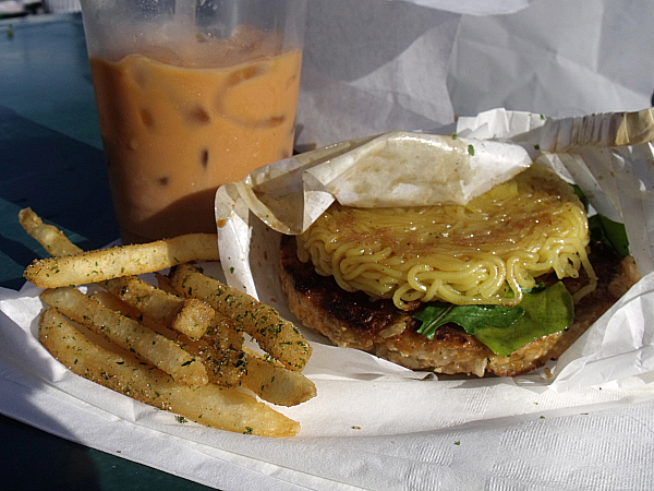 Veggie Ramen Burger and Thai Iced Tea