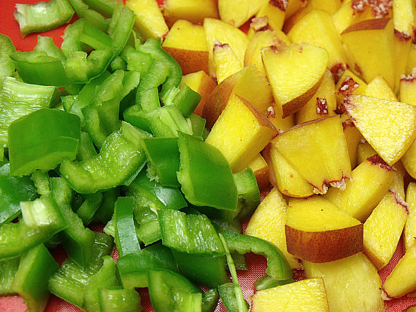 Chopped Hatch Chiles and Peaches