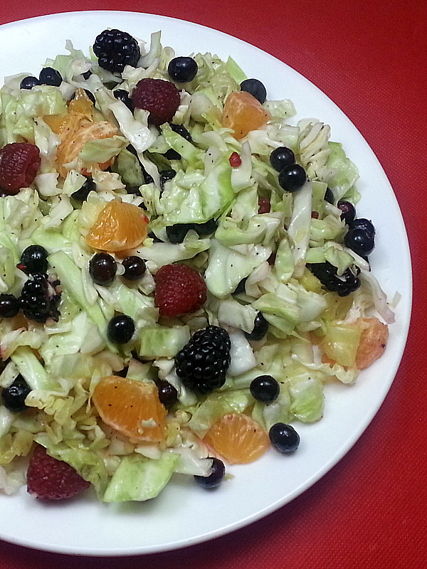 Fresh Fruit Slaw Salad Recipe - a coleslaw twist with raspberries, blueberries, blackberries and tangerine