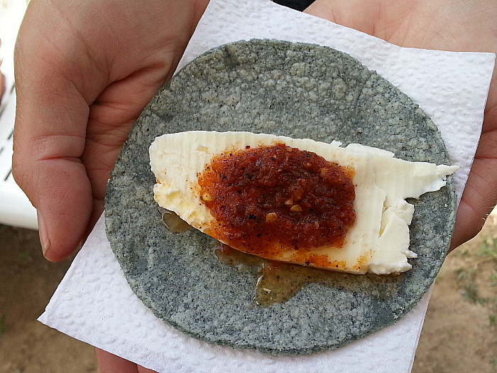 Blue Corn Tortilla with Homemade Panela Cheese in Jalisco, Mexico