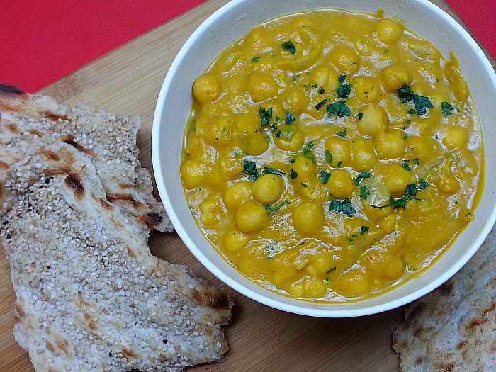 Bowl of Vegan Pumpkin Curry with sangak bread