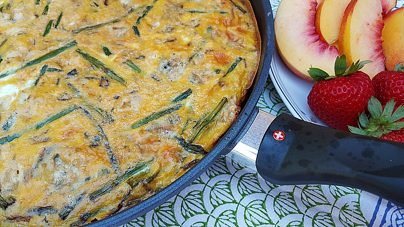 Asparagus Blue Cheese Frittata served with fresh fruit