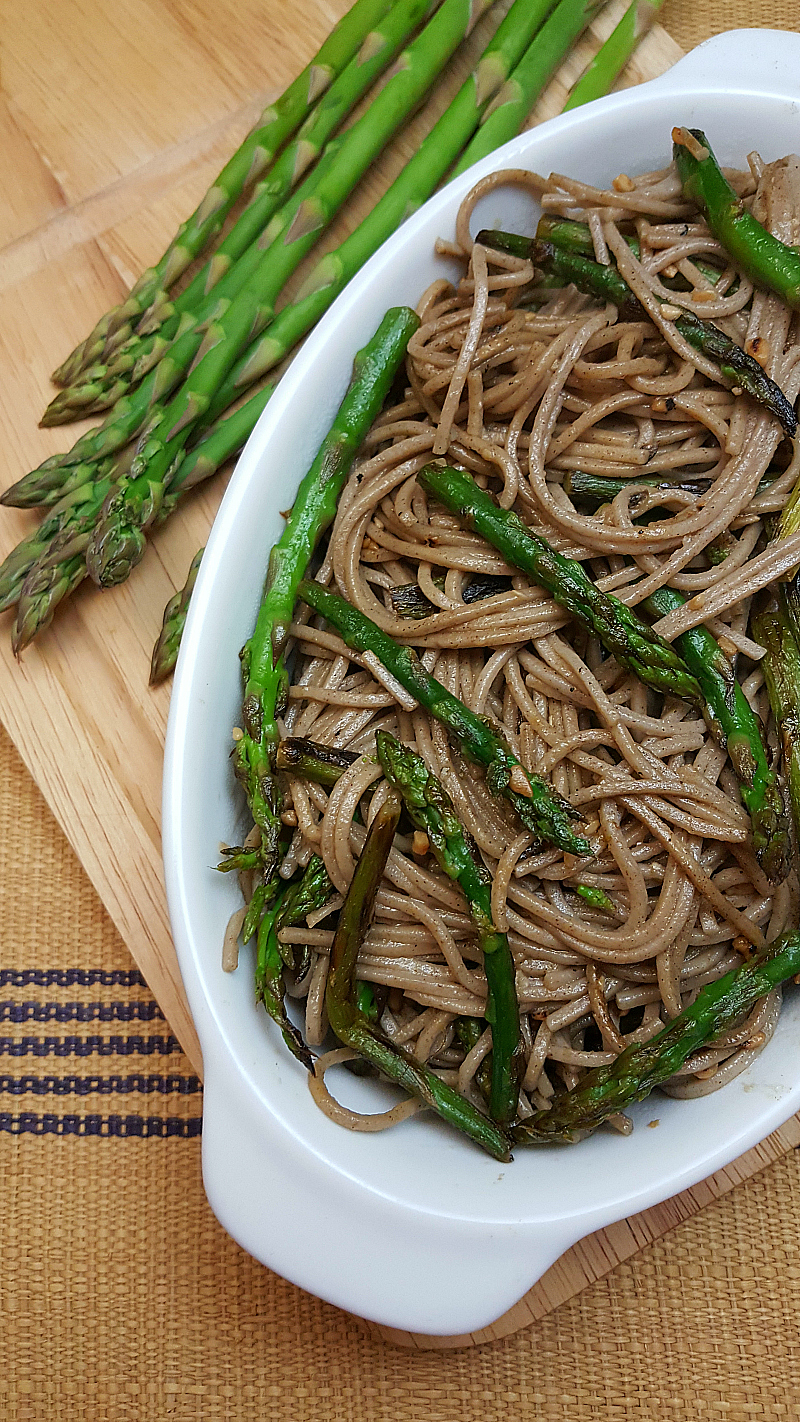 Vegetarian Lemon Garlic Asparagus with Pasta Recipe - Buckwheat Soba Noodles