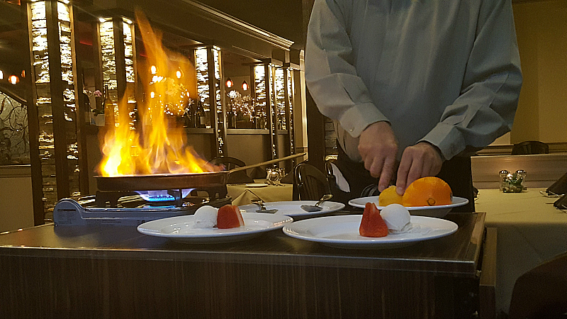 Flaming Dessert at Anton & Michel Restaurant in Carmel By The Sea