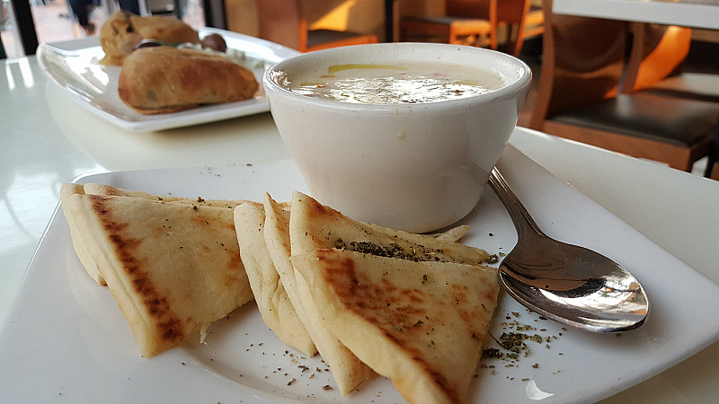 pita and lemon soup at petros