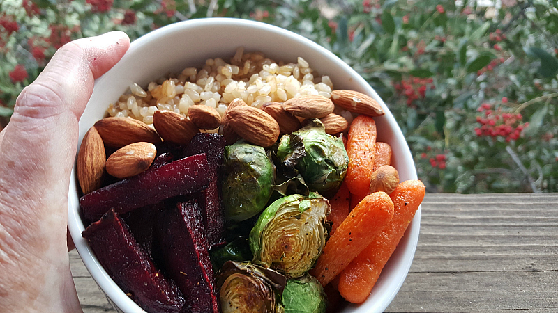 hippie bowl roast veggies almonds