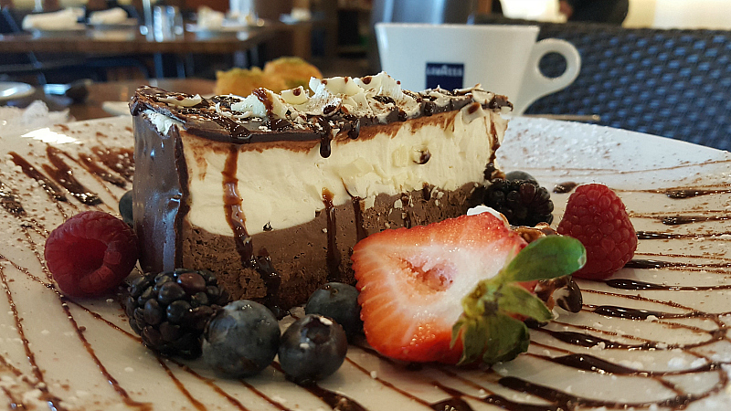 mousse cake dessert triple chocolate berries