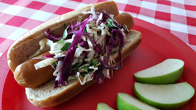 3 vegan hot dog slaw