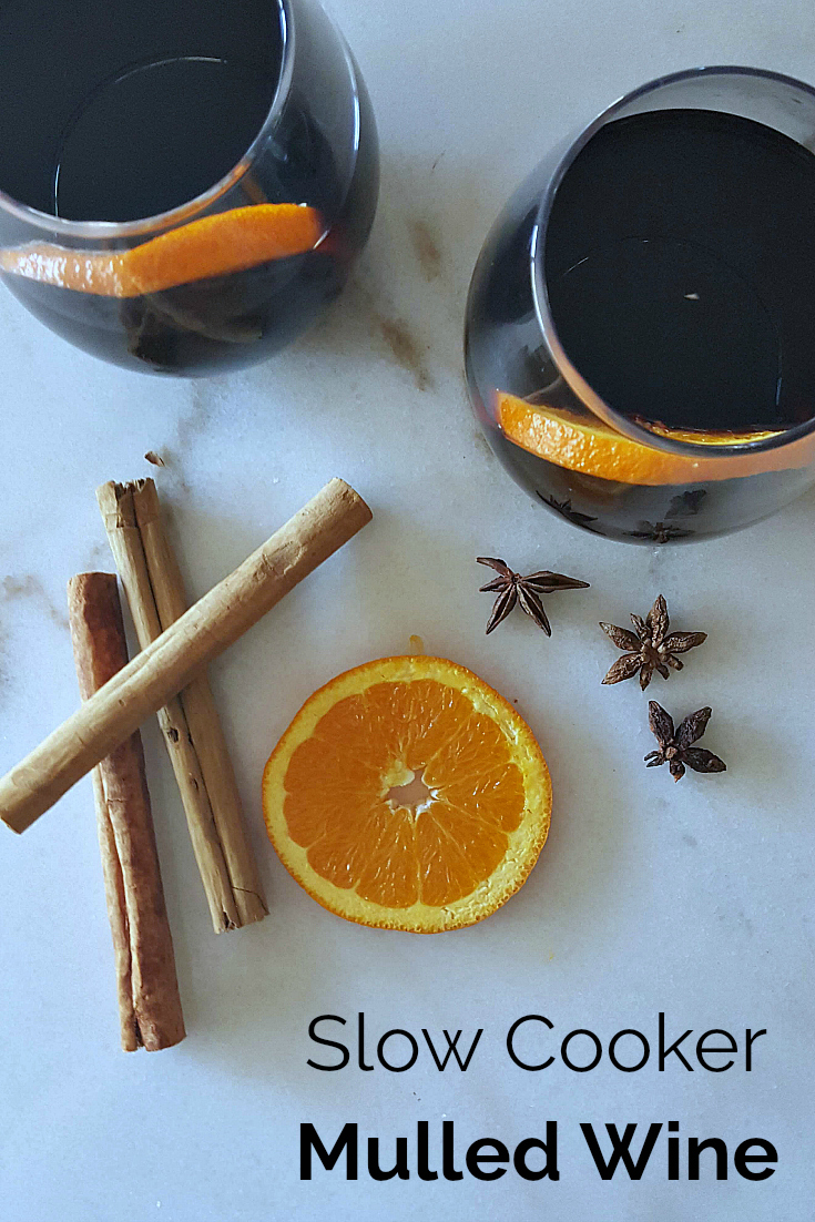 Slow Cooker Mulled Wine Recipe with cinnamon, star anise, oranges and honey