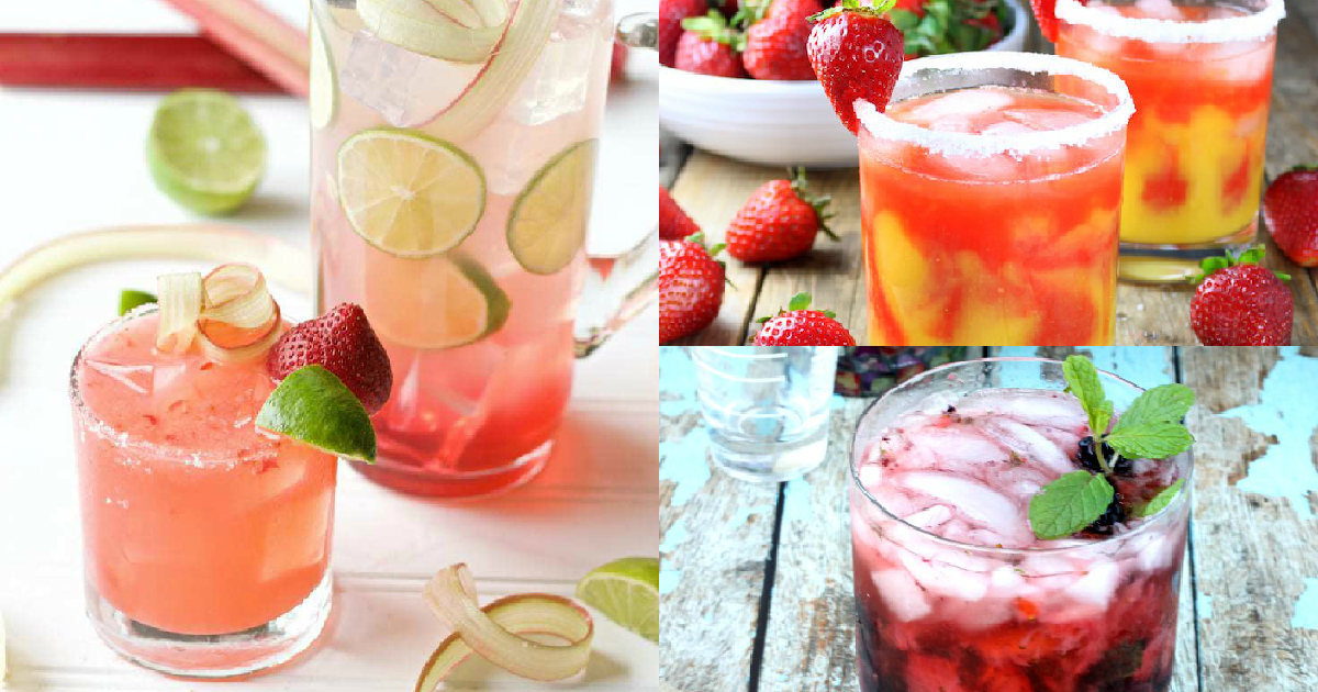 three cocktails made with fresh strawberries