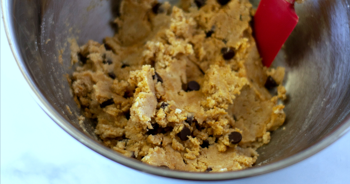 cookie dough in mixing bowl