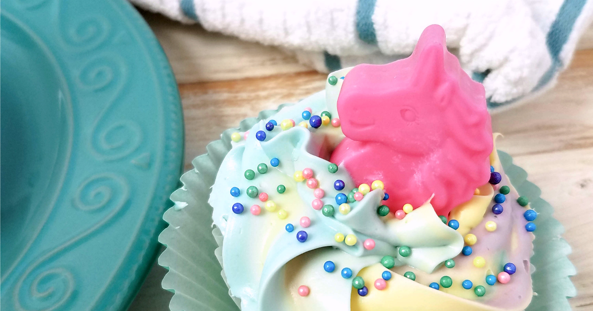 feature unicorn cupcake teal plate and kitchen towel