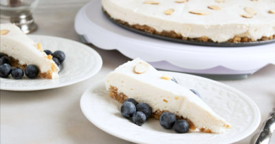 feature no bake blueberry almond cheesecake