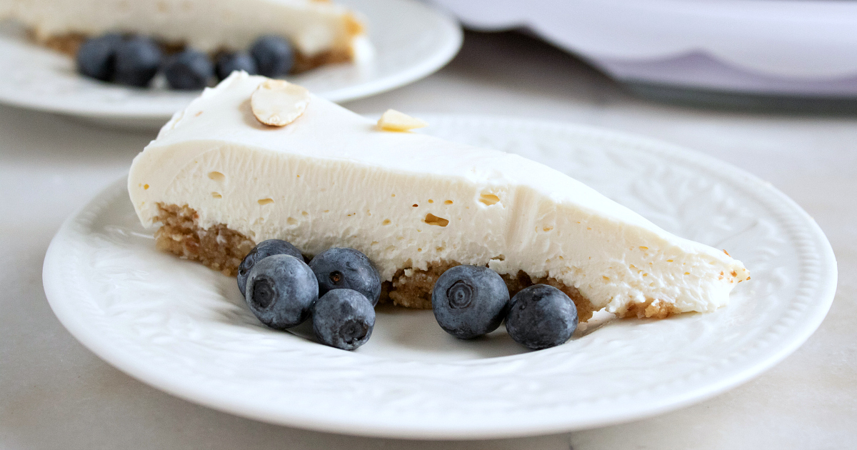 slice of no bake cheesecake with blueberries