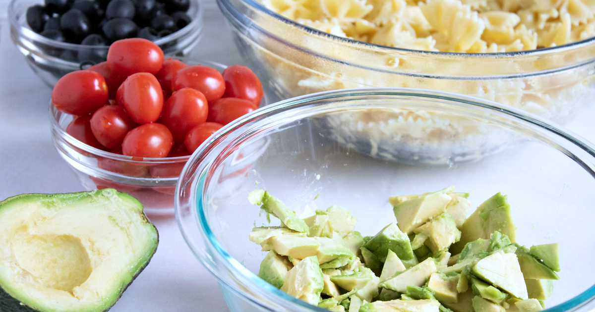 ingredients for avocado pasta salad