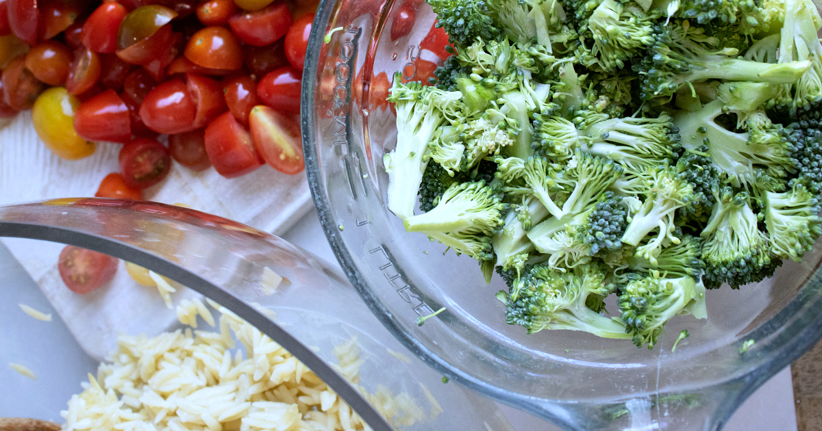 ingredients for orzo potluck salad