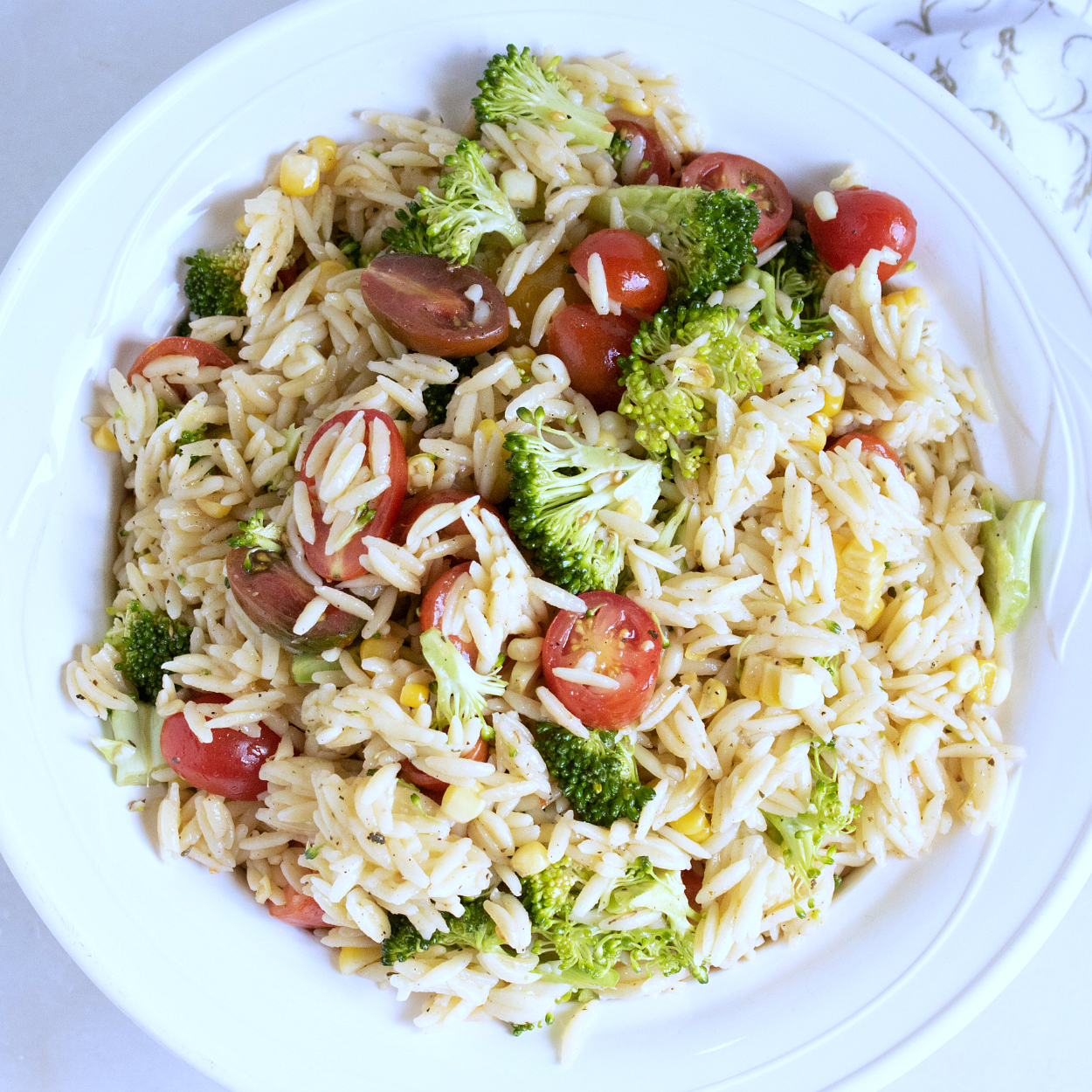 overhead orzo salad