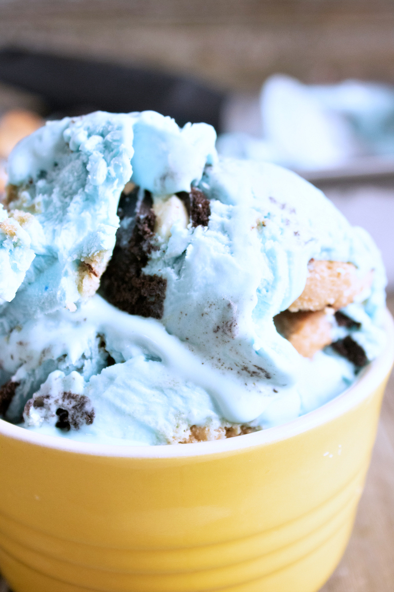 no text pin close up bowl of cookie monster ice cream