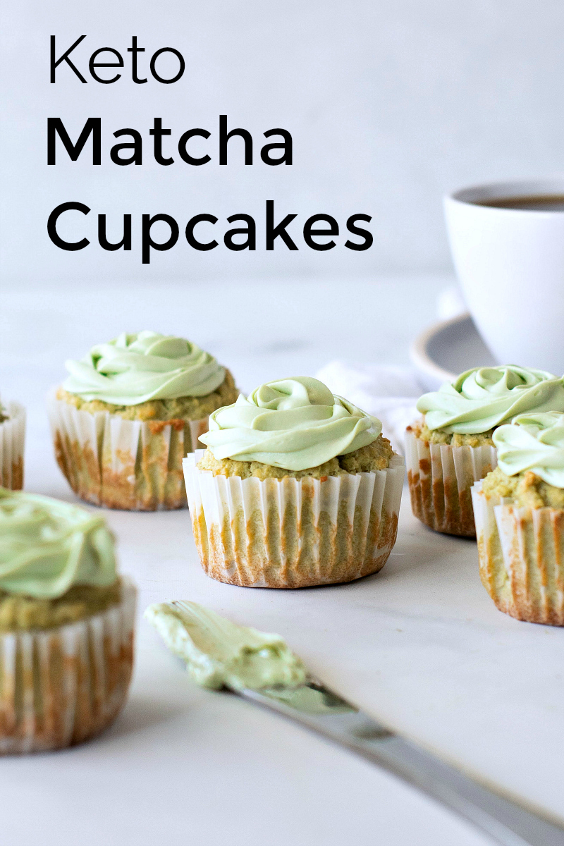 Keto Matcha Cupcake Recipe with Matcha Cream Cheese Frosting - Green Tea Dessert that is sweetened with stevia