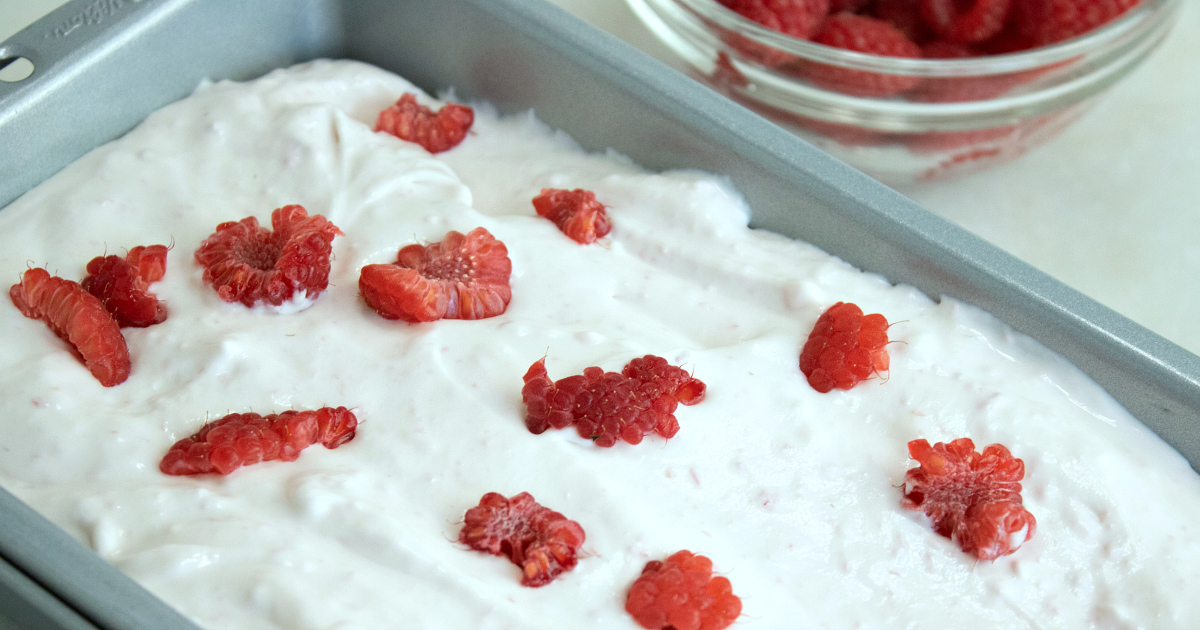 raspberry cheesecake ice cream in pan