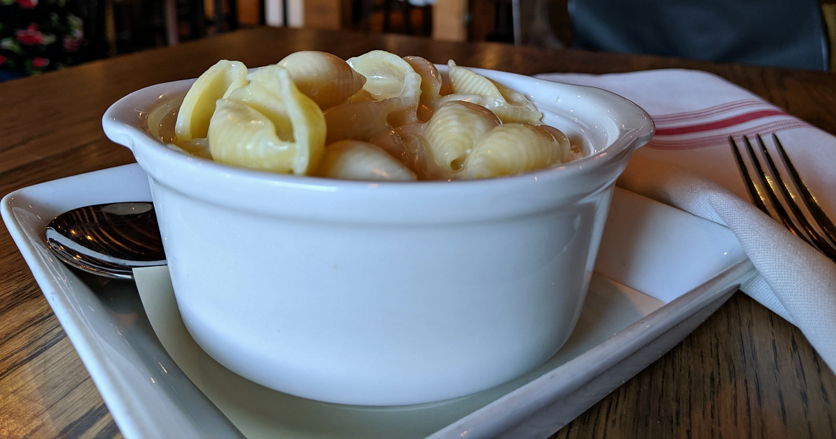 white bowl filled with mac n cheese