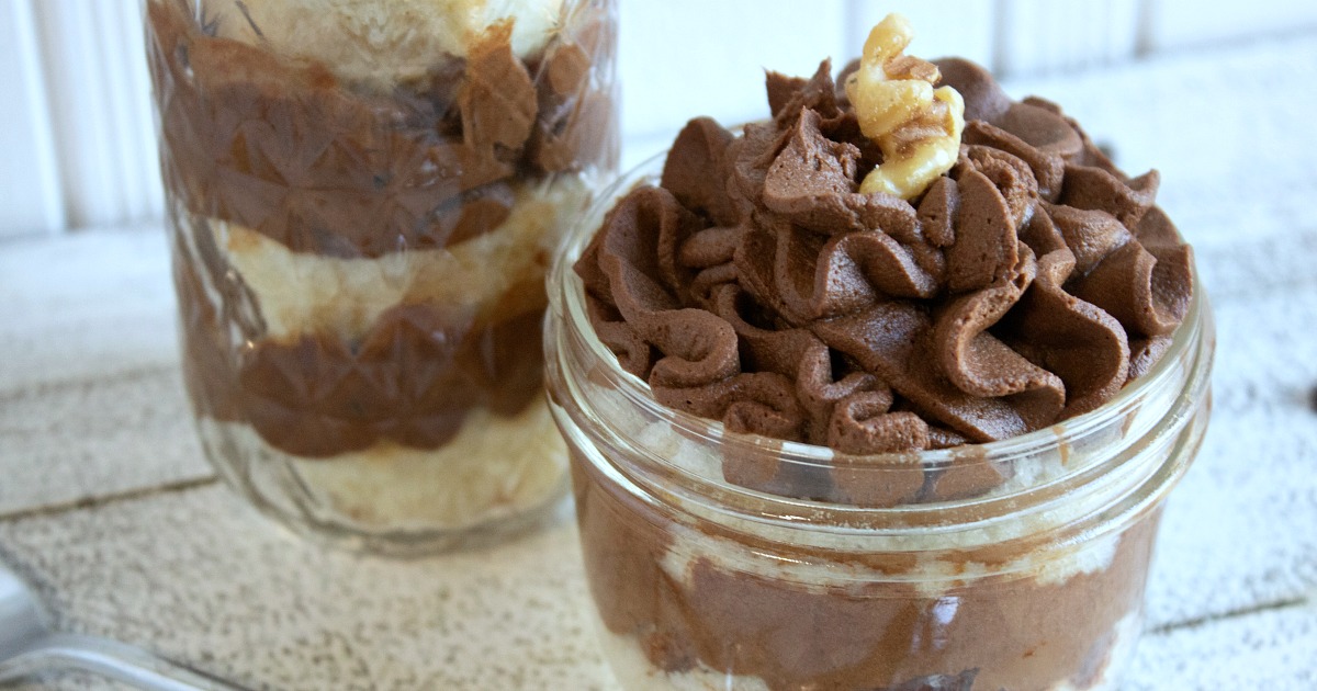 chocolate pumpkin trifle with walnut on top