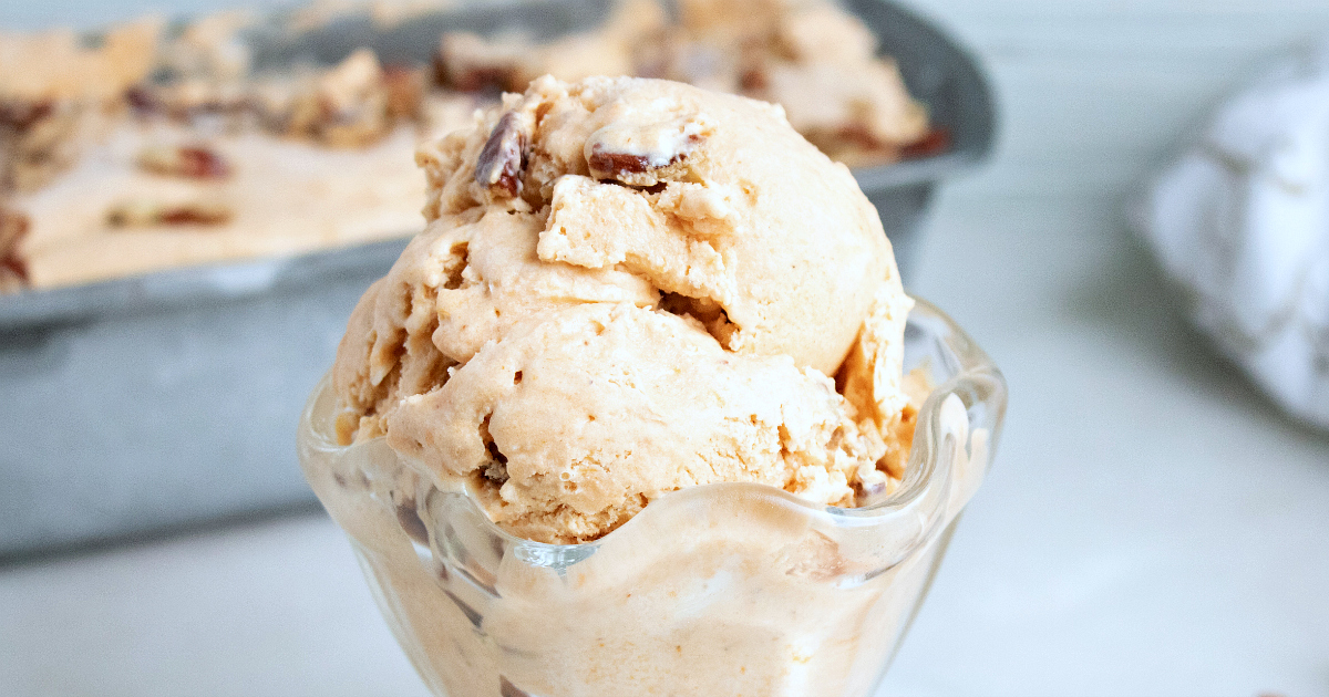 close up pumpkin pecan ice cream