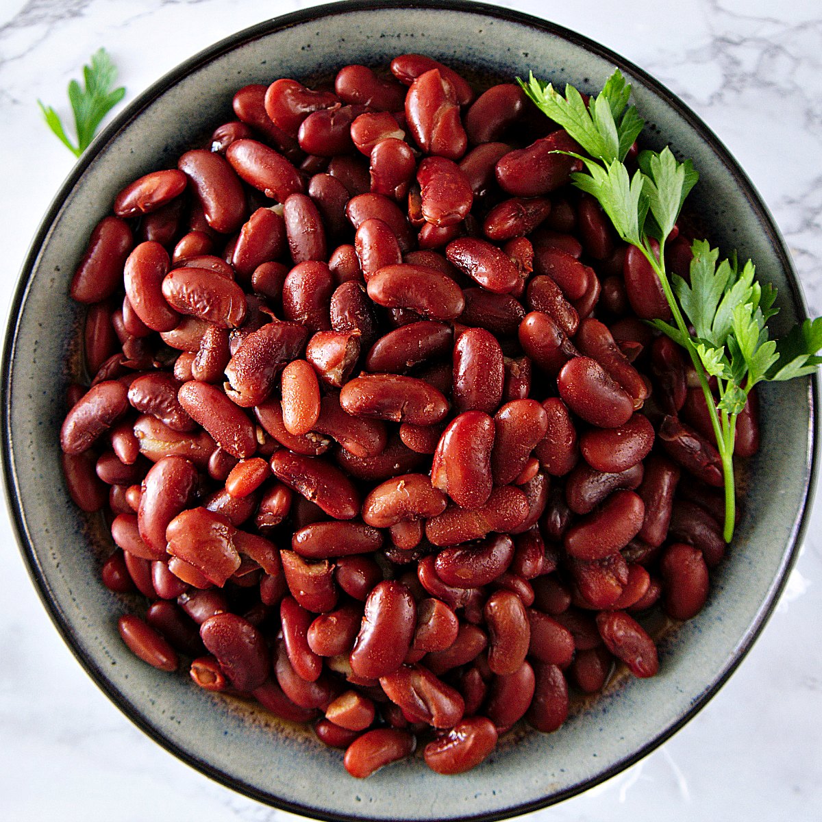 overhead bowl of vegan pressure cooker red beans