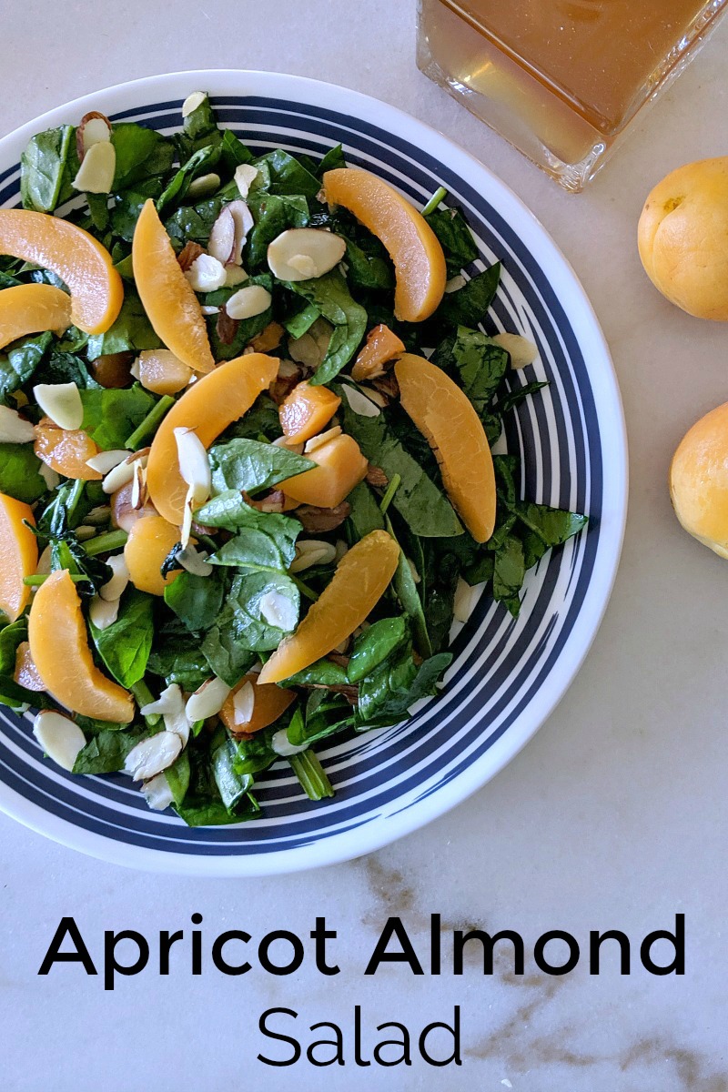 Vegan Apricot Almond Salad Recipe #salad #vegan #apricot #apricots #almond #almonds #vegetarian #fruit #fruitsalad #spinachsalad #apricotsalad