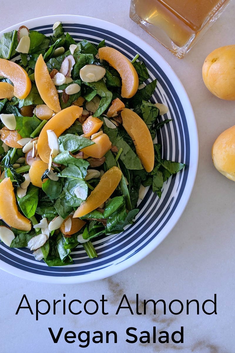 Vegan Apricot Almond Salad Recipe #salad #vegan #apricot #apricots #almond #almonds #vegetarian #fruit #fruitsalad #spinachsalad #apricotsalad