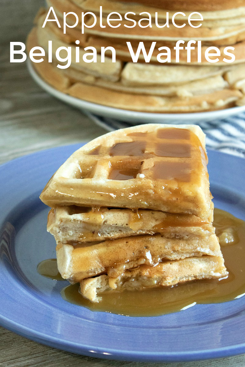 Applesauce Belgian Waffles Recipe - sweetened with applesauce instead of sugar #BelgianWaffles #breakfast #waffles #brunch