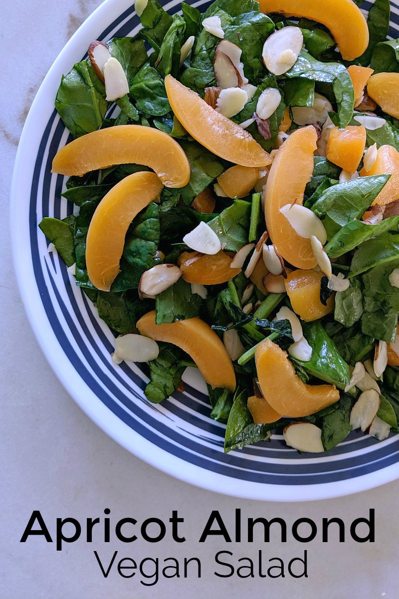 Vegan Apricot Almond Salad Recipe #salad #vegan #apricot #apricots #almond #almonds #vegetarian #fruit #fruitsalad #spinachsalad #apricotsalad