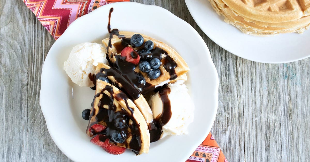 feature belgian waffle sundae with fresh fruit