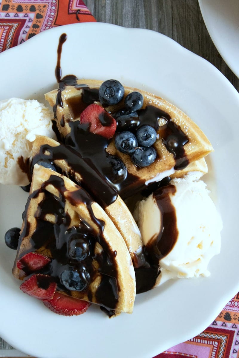 no text pin waffles with chocolate sauce