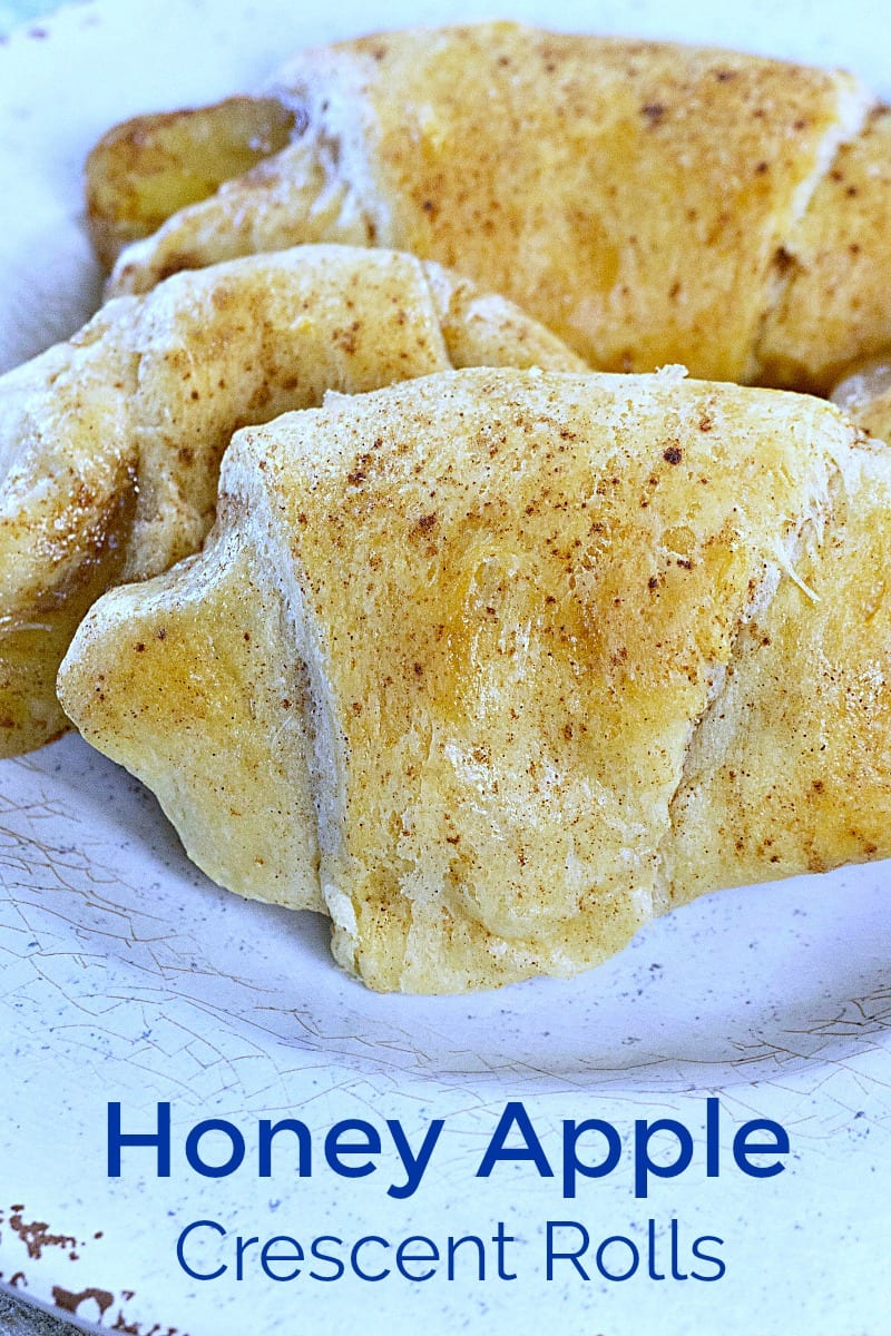 pin blue text close up honey crescent rolls