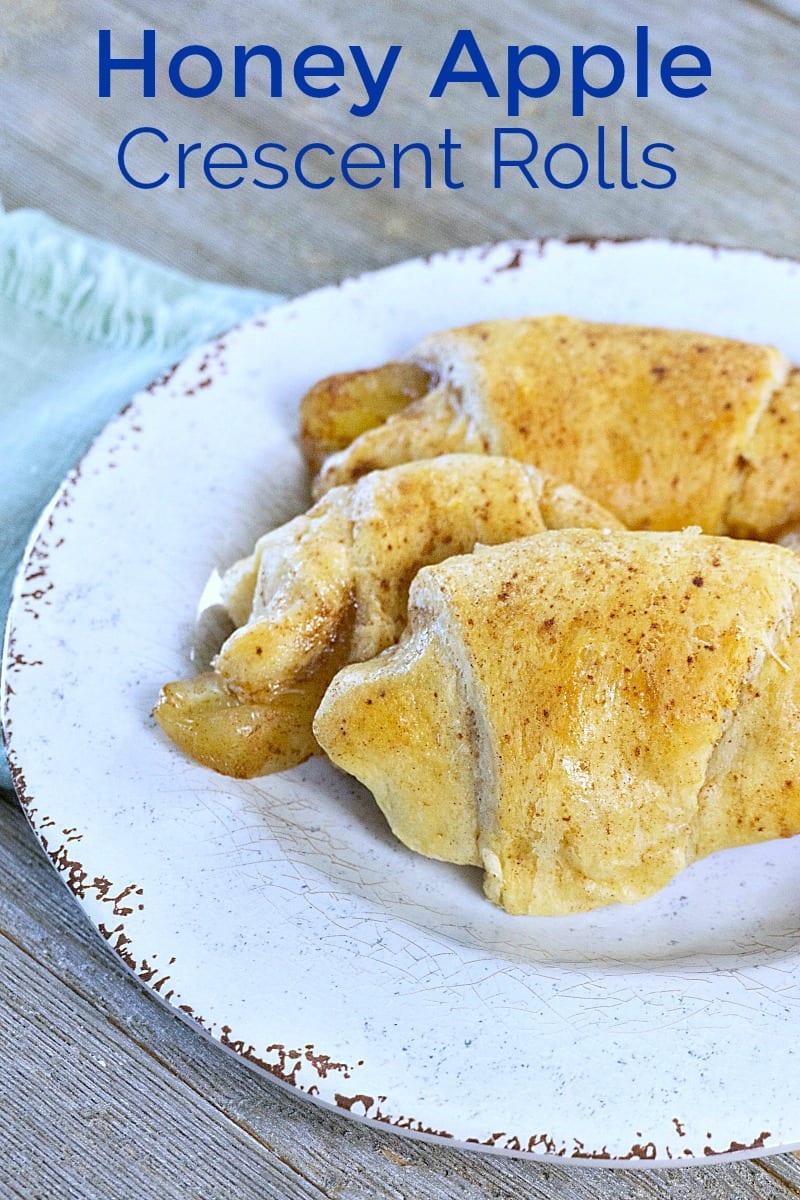 pin plate of apple crescent rolls blue text