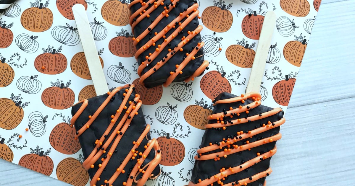 three halloween rice krispie pops