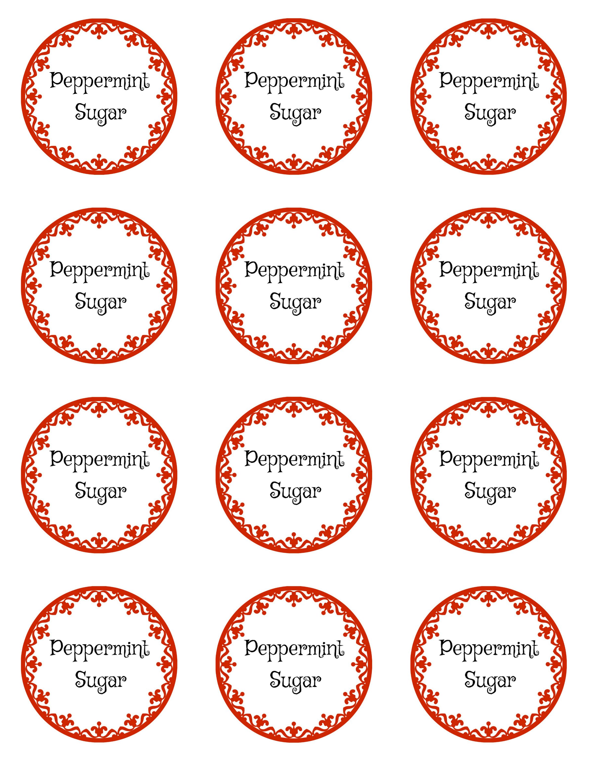 twelve mason jar peppermint sugar labels