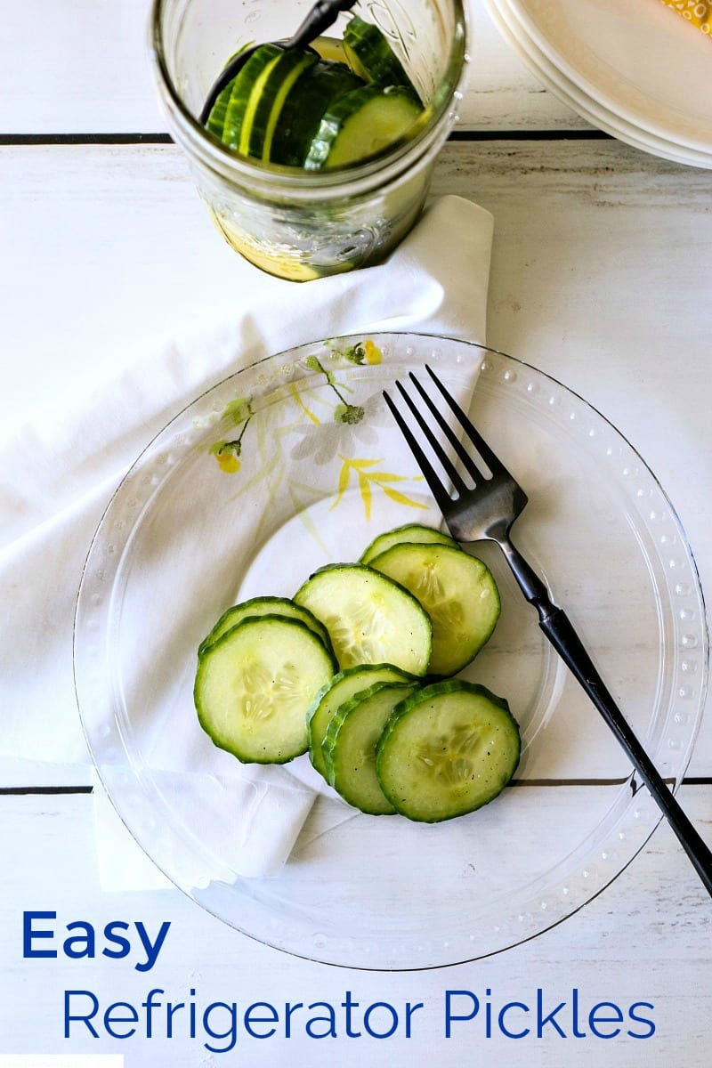 pin overhead pickles in mason jar and on plate