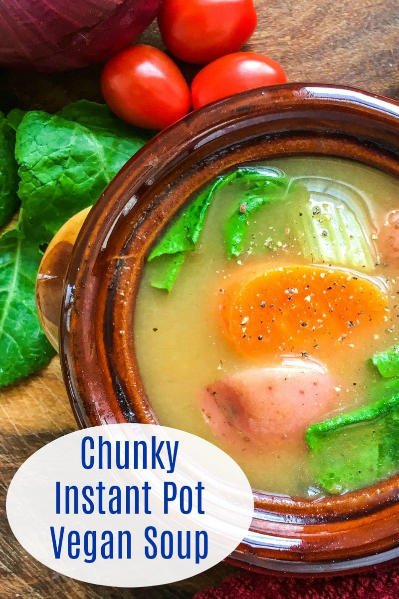 Best Chunky Instant Pot Vegan Soup Recipe Mama Likes To Cook   Blue Text Pin Vegan Veggie Soup 