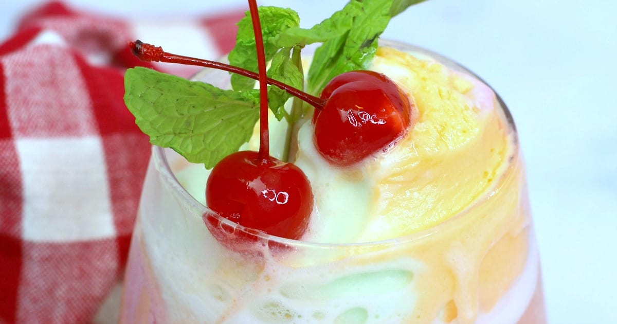 close up top of sherbet punch with cherries