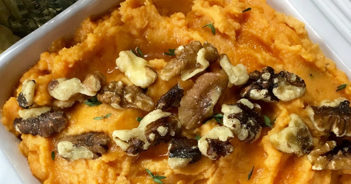 feature creamy savory mashed sweet potatoes