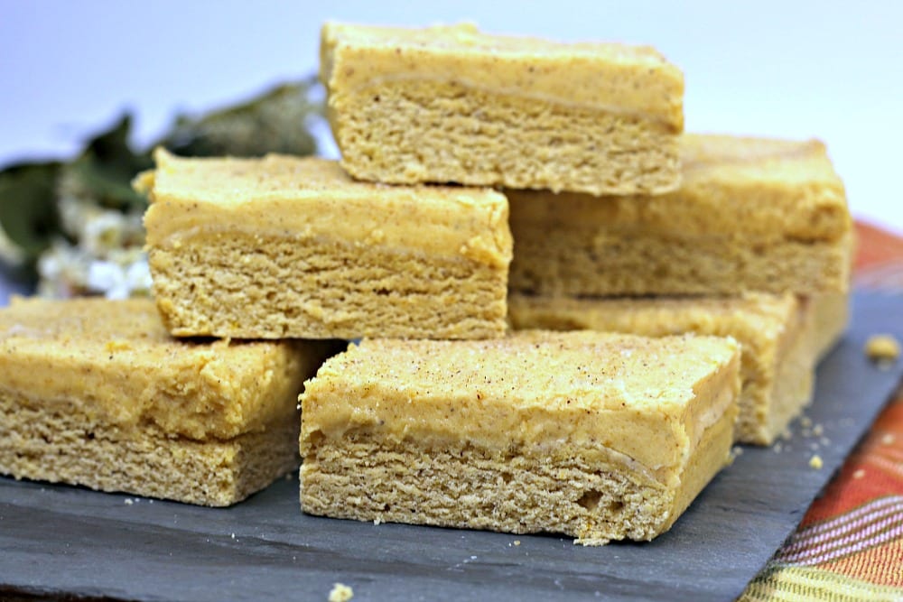 frosted pumpkin bars on tray