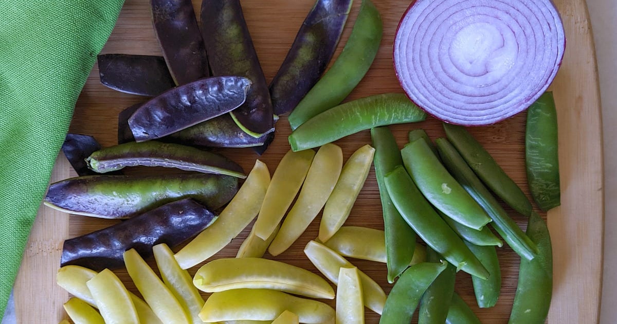 multicolored sugar snap peas