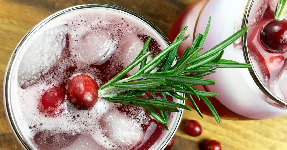 overhead view cranberry mocktail punch